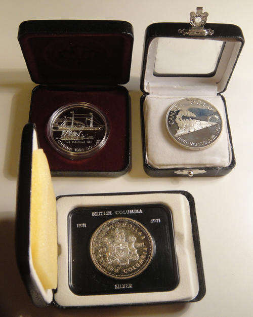 Three (3) Canadian SILVER Commemorative DOLLARS of 1971, 1986 and 1991
