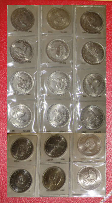 100% COMPLETE Silver CROWN (5/- & 50c) Collection of South Africa from 1947 to 1964