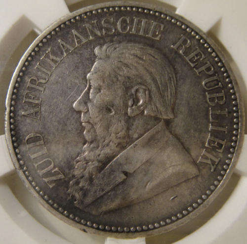 1893 Half Crown (2/6-) : Paul Kruger ZAR : Sangs graded VF35 (RARE)