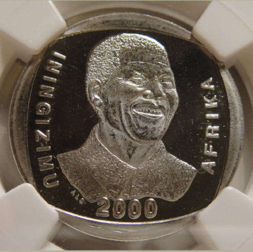 2000 Nelson Mandela R5 : NGC graded PL65 Ultra Cameo