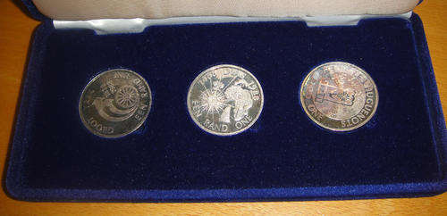 1988 PROOF SET : Republic of South Africa : Three Piece Commemorative Silver R1 set