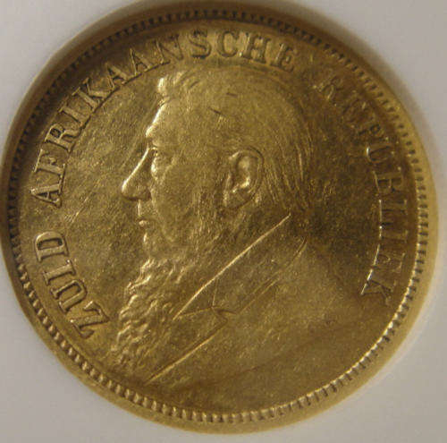 1892 GOLD HALF POND : Paul Kruger ZAR : NGC Graded AU50