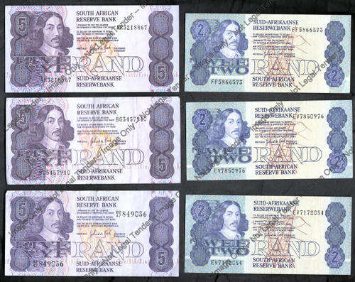 Three pairs of Gerhard De Kock Notes from the 1980s (Each pair have the R2 & R5)