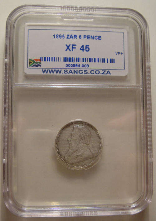 1895 Sixpence (6d) : Paul Kruger ZAR : Sangs graded XF45