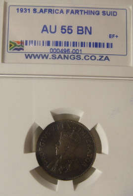 1931 (Suid) Farthing (Quarter Penny) : Sangs graded AU55 BN