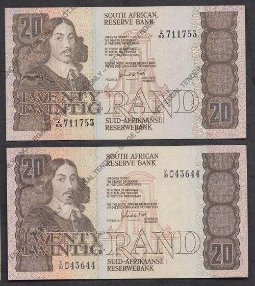 Gerhard de Kock: Two Replacement R20 notes in Uncirculated Condition 1984 (Z10 & Z63)