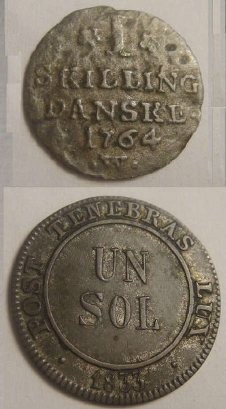 One Skilling of 1764 & One Sol of 1833 (Denmark & Switzerland)