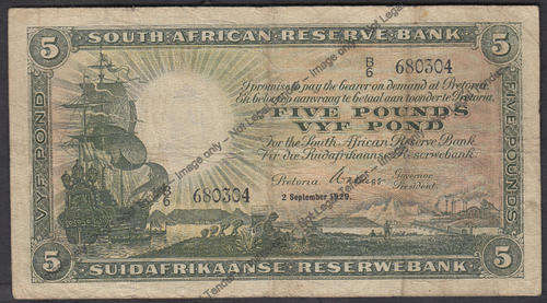 Clegg Five Pound Note : 2 September 1929 : Fourth Issue