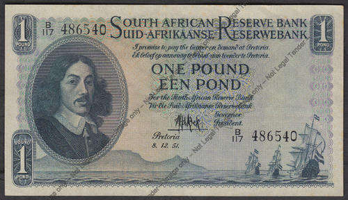MH de Kock One Pound Note : 8 December 1951