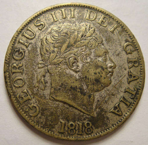 1818 King George III Half Crown struck in brass