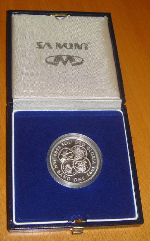 1992 Silver R1 Proof : Soli Deo Gloria : Coinage in South Africa 1892-1992