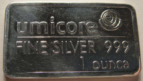 99.9% PURE SILVER BAR  : 1 Ounce  (31.1 grams)