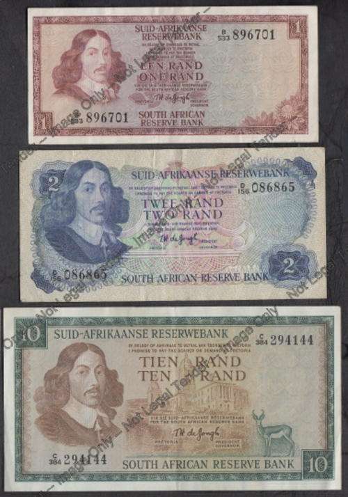 Set of three TW de Jongh banknotes from the 1970s