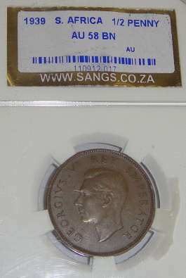 1939 Half Penny : Sangs graded AU58 BN