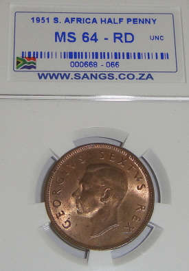 1951 Half Penny : Sangs graded MS64 Red