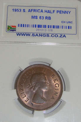 1953 Half Penny : Sangs graded MS63 RB