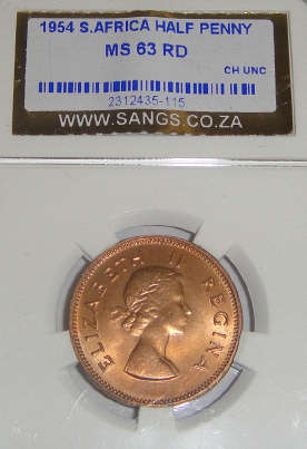 1954 Half Penny : Sangs graded MS63 Red
