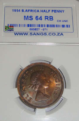 1954 Half Penny : Sangs graded MS64 RB