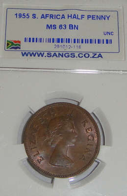 1955 Half Penny : Sangs graded MS63 BN
