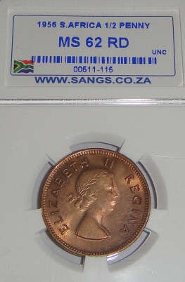 1956 Half Penny : Sangs graded MS62 Red