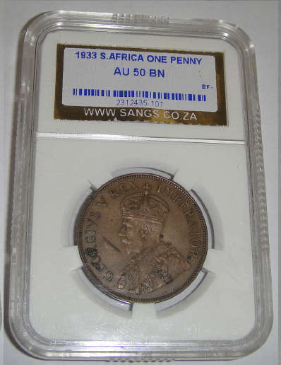 1933 One Penny (1d) : Sangs Graded AU50 BN