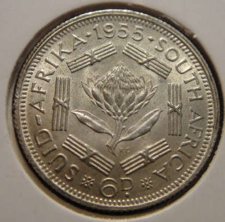 1955 Sixpence (6d) : Union of South Africa