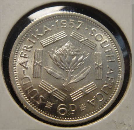 1957 Sixpence (6d) : Union of South Africa