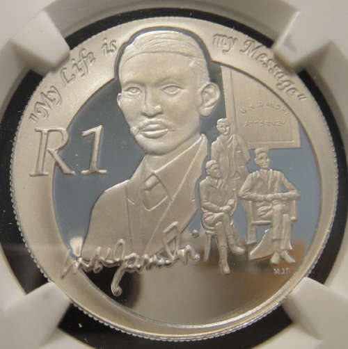 2008 Protea Silver R1: Mahatma Gandhi : NGC graded a PERFECT PF70 Ultra Cameo