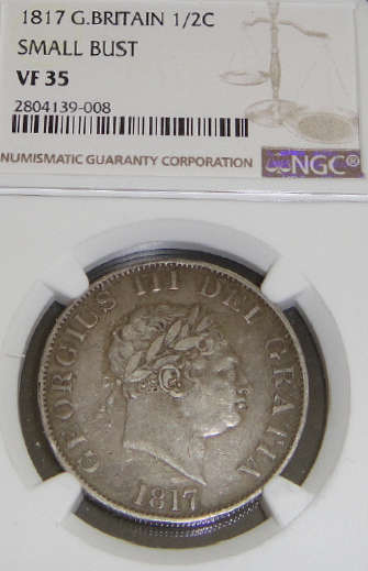 1817 King George III Half Crown (2/6-): NGC graded VF35