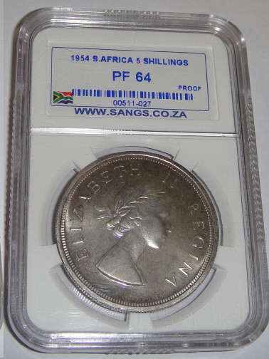 1954 Crown (5/-) : Union of South Africa : Sangs graded PROOF 64