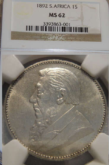 1892 Paul Kruger ZAR Shilling (1/-) : NGC graded MS62 (MINT STATE)