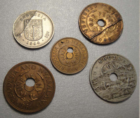 Five old Rhodesian ERROR Coins