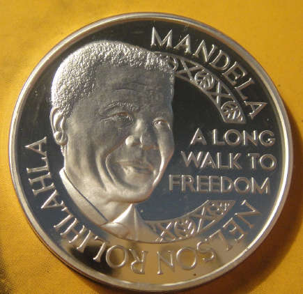 One Troy Ounce Silver Proof Medallion : Mint of Norway : Nelson Mandela Nobel Peace Prize