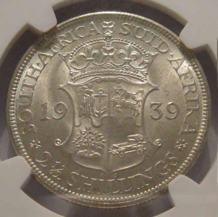 1939 Half Crown (2/6-) : Union of South Africa: NGC graded MS62 (MINT STATE)