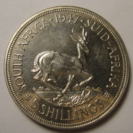 1947 Crown (5/-) : Union of South Africa (Proof)