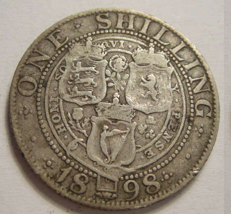 1898 Sterling Silver Shilling (1/-) : Queen Victoria : Great Britain