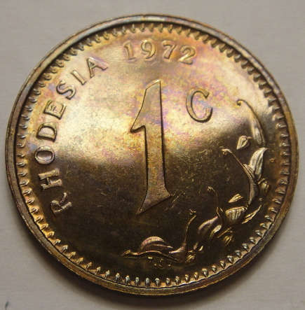 1972 PROOF One Cent of Rhodesia (VERY RARE: Estimated mintage of only 12 coins)