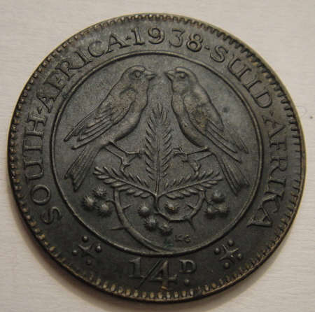 1938 Farthing (Quarter Penny) : Union of South Africa