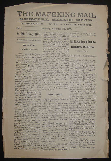 Anglo Boer War Newspaper (Mafeking): Special Siege Slip: Number 4 dated 4 November 1899