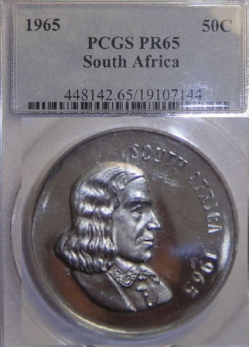 1965 ENGLISH 50c of the Republic of South Africa : PCGS graded PR65 (ULTRA RARE)