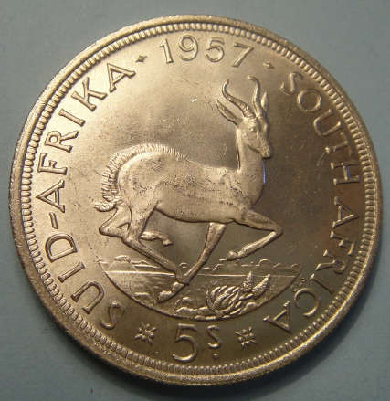 1957 Crown (Silver 5-Shilling) : Union of South Africa : MINT STATE