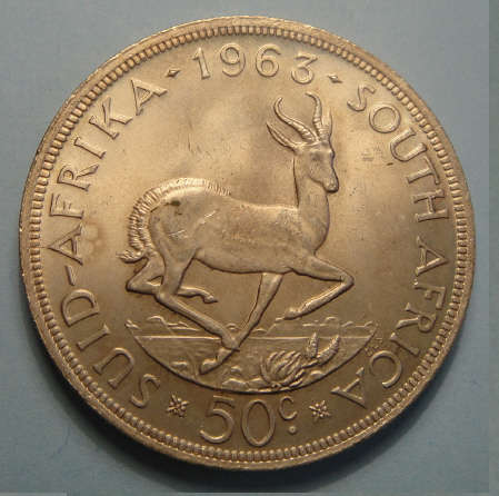 1963 Crown-sized Silver Fifty Cent : Republic of South Africa : MINT STATE