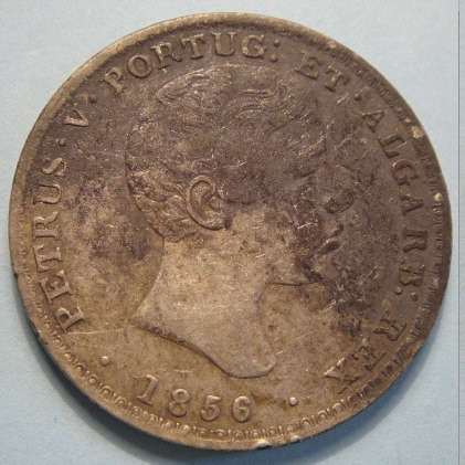 Portugal : Large Silver 500 Reis of King Petrus V of 1856