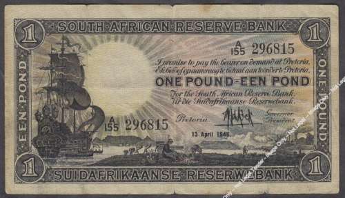 One Pound // Een Pond of the Union of South Africa dated 13 April 1946