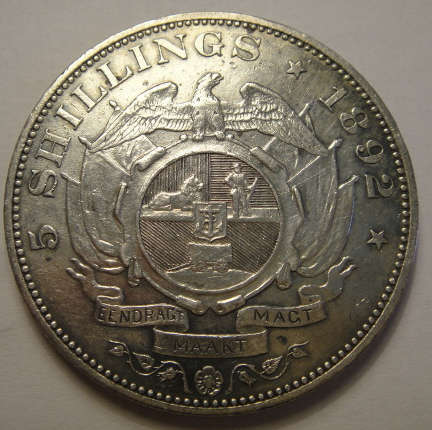 1892 Single Shaft CROWN (5/-) Paul Kruger ZAR : Extremely Fine details