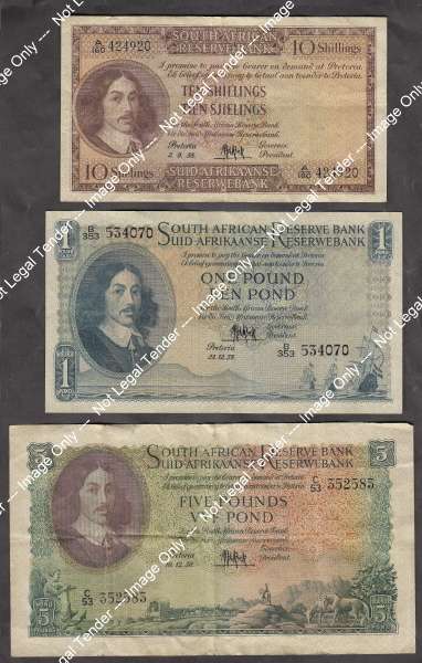 Union of South Africa : Type Set of Bank Notes from the 1950s