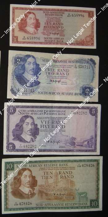Republic of South Africa : Type Set of Jan van Riebeeck Bank Notes from the 1960s or 1970s