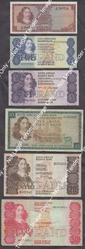 Republic of South Africa : Complete Jan van Riebeeck Bank Note Denomination Collection