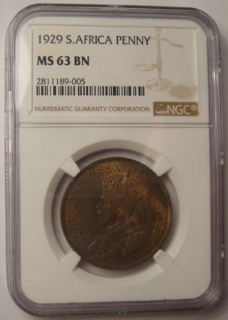 Union of South Africa : One Penny (1d) 1929 : NGC Graded MS63 BN