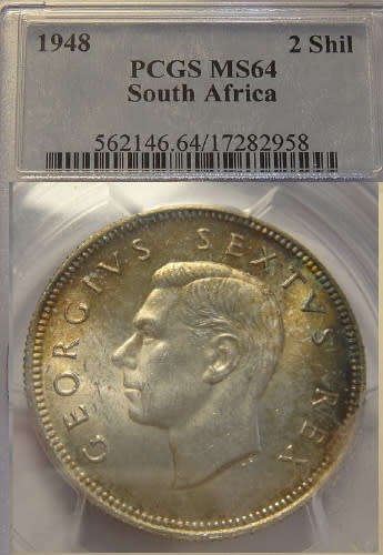 Union of South Africa : Two Shilling (2/-) of 1948 : PCGS graded MS64